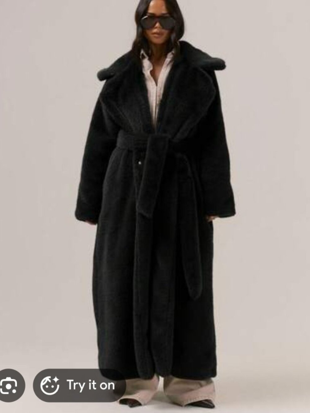 MUSERA Oversized Loose Fit Belted Maxi Length Fuzzy Fur Coat Classy Sexy Cute N